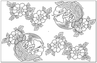 和風デザイン「鯉の丸に牡丹」アウトライン画像
